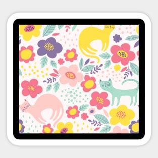 Pattern cute cats lover flower Sticker